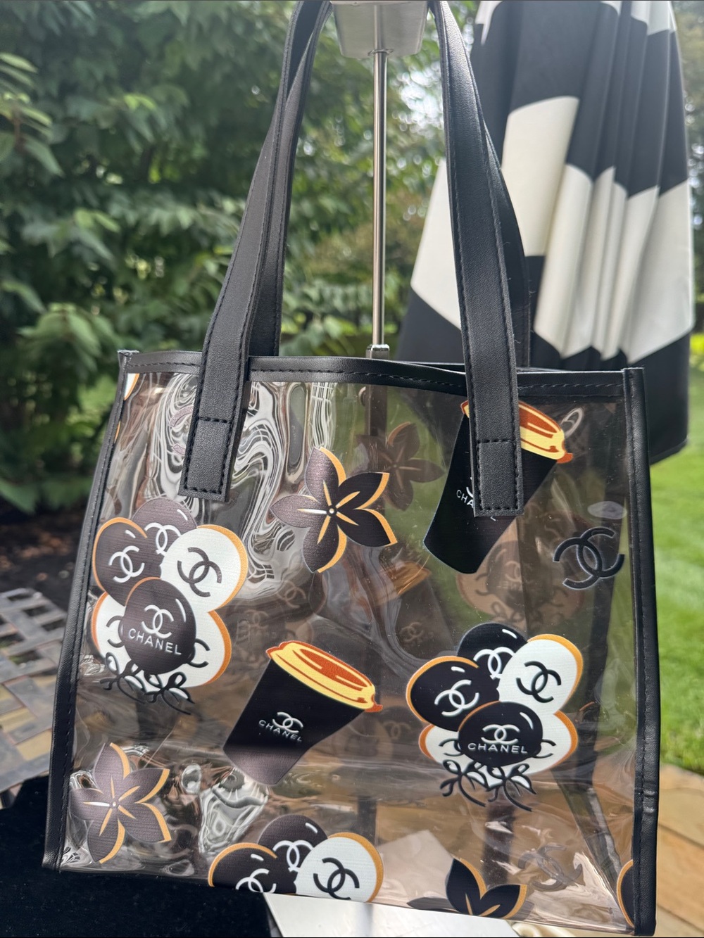 Tote  Clear Tote with Brown and tan Floral Accents
